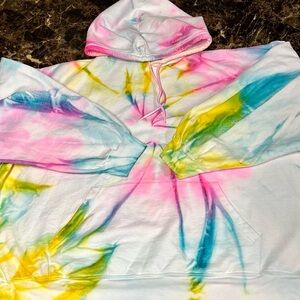 Suna brand white with yellow/blue/pink/green tye dyed hoodie. Size 3XL.